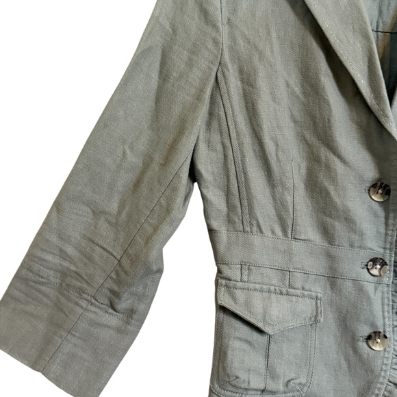 Anthropologie Hei Hei Blazer Jacket Sz 8 Sage Green Ruffle Hem Linen Blend - Picture 5 of 12